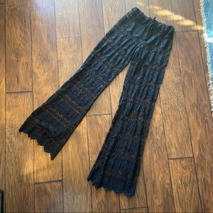 Black Sheer Crochet Lace Stretch Cover Up Pants S